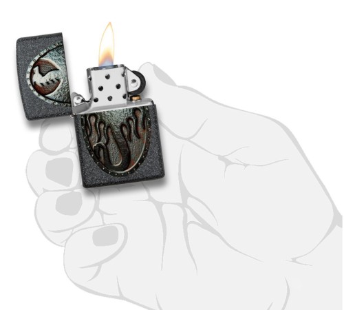 Зажигалка ZIPPO Metal Dragon Shield Design с покрытием Iron Stone™, латунь/сталь, серая, 38x13x57 мм