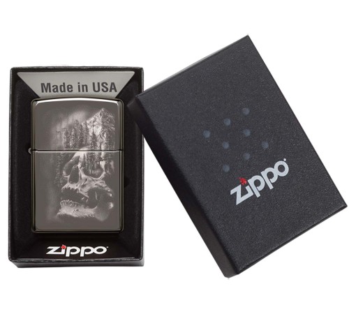 Зажигалка ZIPPO Skull Design с покрытием Black Ice®, латунь/сталь, черная, 38x13x57 мм