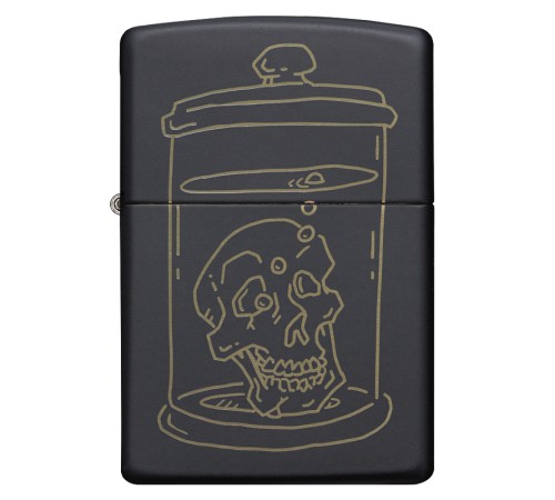 Зажигалка ZIPPO Skull Design с покрытием Black Matte, латунь/сталь, чёрная, матовая, 38x13x57 мм