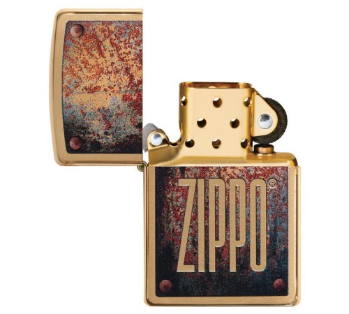 Зажигалка ZIPPO Rusty Plate с покрытием Brushed Brass, латунь/сталь, золотистая, 38x13x57 мм
