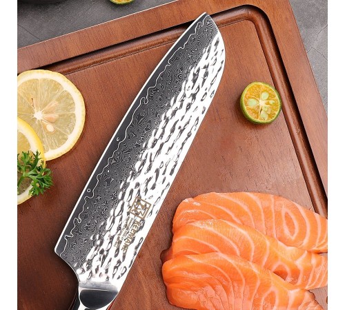 Нож сантоку из дамасской стали Keemake 7 Inch Santoku Knife, синий