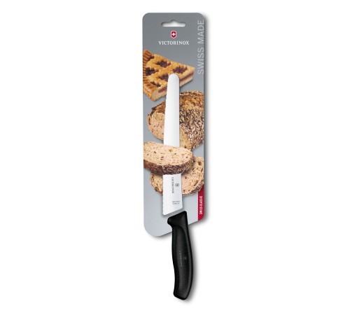 Нож для хлеба и выпечки VICTORINOX SwissClassic, лезвие 22 см с волнистой заточкой, чёрный
