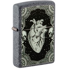 Зажигалка ZIPPO Heart Design с покрытием Iron Stone, латунь/сталь, серая, 38x13x57 мм