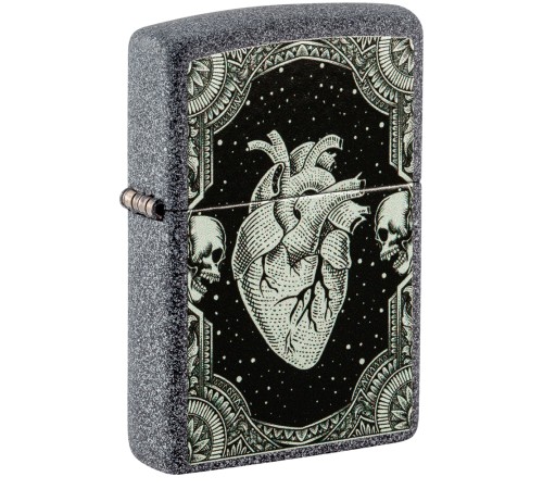 Зажигалка ZIPPO Heart Design с покрытием Iron Stone, латунь/сталь, серая, 38x13x57 мм