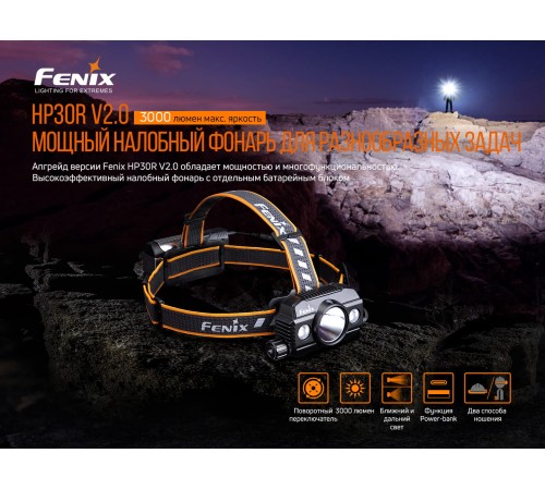 Налобный фонарь Fenix HP30R V2.0, черный, HP30RV20