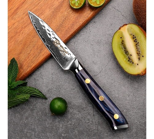 Нож из дамасской стали для овощей Keemake 3,5 Inch Paring Knife, синий
