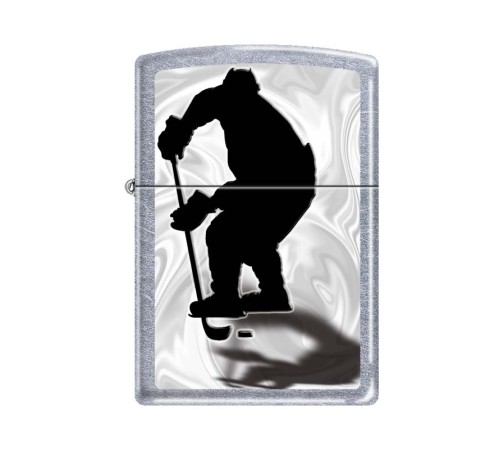 Зажигалка ZIPPO Хоккеист, с покрытием Street Chrome™, латунь/сталь, серебристая, 38x13x57 мм
