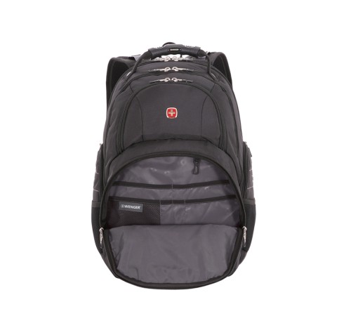 Рюкзак WENGER, 15”, чёрный/серебристый, полиэстер 900D/600D/искуственная кожа, 34x18x47 см, 29 л