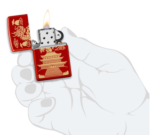 Зажигалка ZIPPO Eastern Design с покрытием Metallic Red, латунь/сталь, красная, 38x13x57 мм