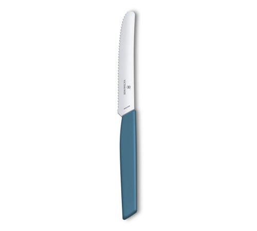 Нож столовый VICTORINOX Swiss Modern, волнистое лезвие 11 см с закруглённым кончиком, синий