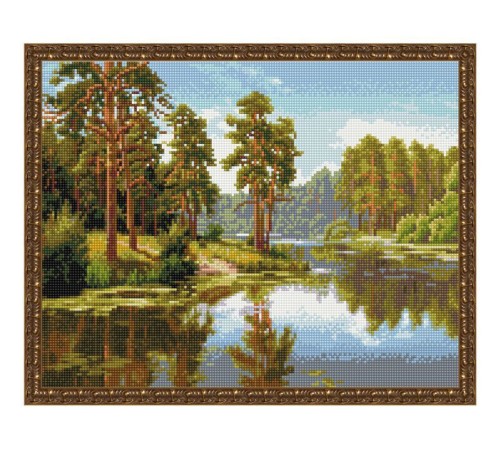 Картина мозаикой с нанесенной рамкой 40х50 И.ПРИЩЕПА. СОСНЫ У ВОДЫ (29 цветов)