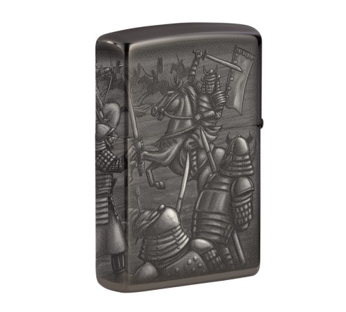 Зажигалка ZIPPO Knight  Fight с покрытием High Polish Black, латунь/сталь, чёрная, 38x13x57 мм