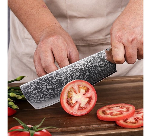 Нож из дамасской стали для овощей Keemake 7 Inch Nakiri Knife, черный