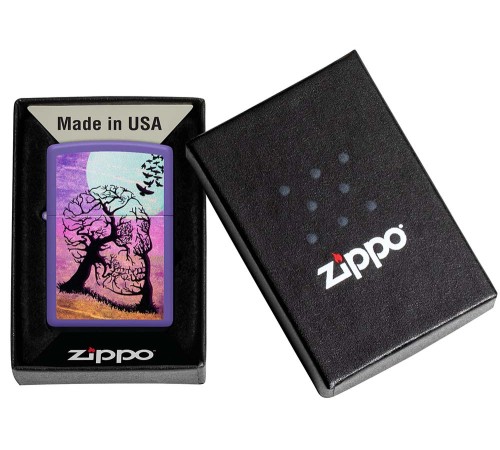 Зажигалка ZIPPO Skull Tree с покрытием Purple Matte, латунь/сталь, черная 38x13x57 мм