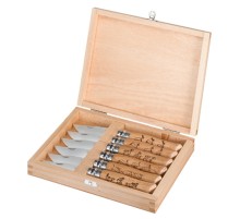 Набор в деревянной коробке из 6 ножей Opinel №8 Animalia, нержавеющая сталь, рукоять дуб, гравировка, 001637