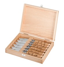 Набор в деревянной коробке из 6 ножей Opinel №8 Animalia, нержавеющая сталь, рукоять дуб, гравировка, 001637