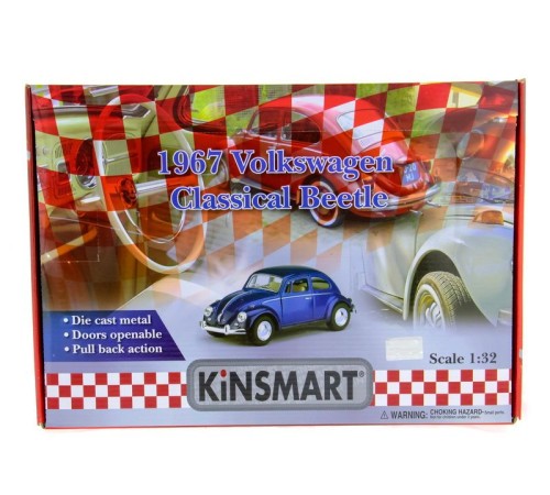 Машина Kinsmart 1967 Volkswagen Classical Beetle with printing инерция (1/12шт.) 1:32 б/к
