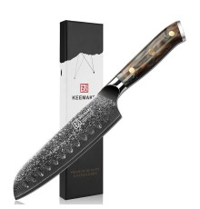 Нож сантоку из дамасской стали Keemake 7 Inch Santoku Knife Green Gem, бежевый