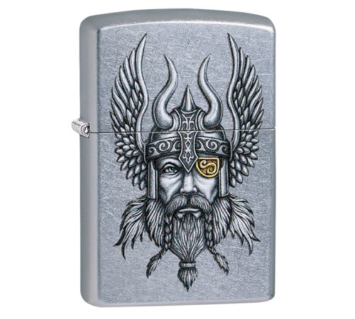 Зажигалка ZIPPO Viking Warrior с покрытием Street Chrome™, латунь/сталь, серебристая, 38x13x57 мм