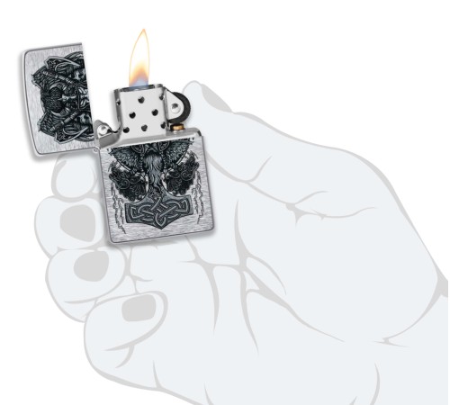 Зажигалка ZIPPO Viking Design с покрытием Brushed Chrome, латунь/сталь, серебристая, 38x13x57 мм