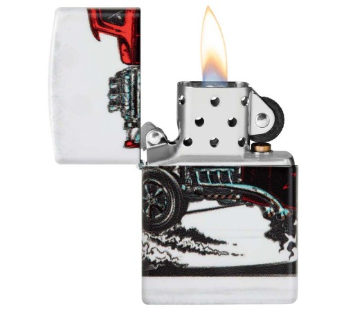 Зажигалка ZIPPO Hot Rod Design с покрытием 540 Matte, латунь/сталь, белая, матовая, 38x13x57 мм