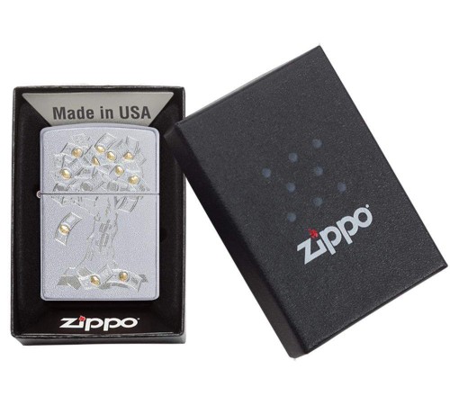 Зажигалка ZIPPO Money Tree Design с покрытием Satin Chrome, латунь/сталь, серебристая, 38x13x57 мм