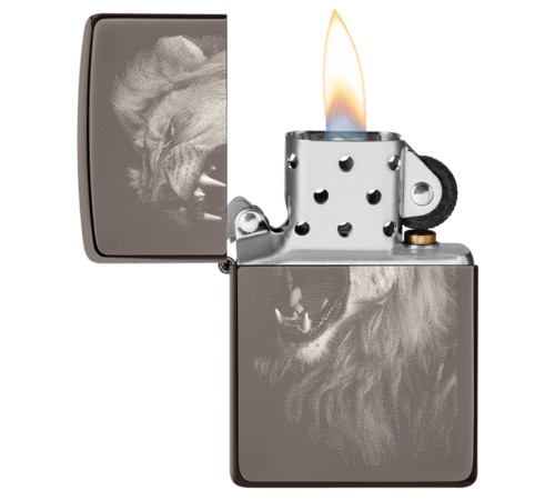 Зажигалка ZIPPO Lion Design с покрытием Black Ice®, латунь/сталь, чёрная, глянцевая, 38x13x57 мм