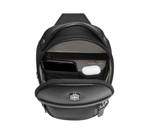 Рюкзак на одно плечо VICTORINOX Architecture Urban2 Sling Bag, черный, полиэстер/кожа, 17x8x28 см, 2 л