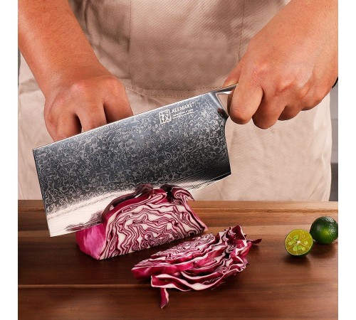 Нож из дамасской стали для мяса Keemake 7 Inch Cleaver Knife Phoenix, бежевый