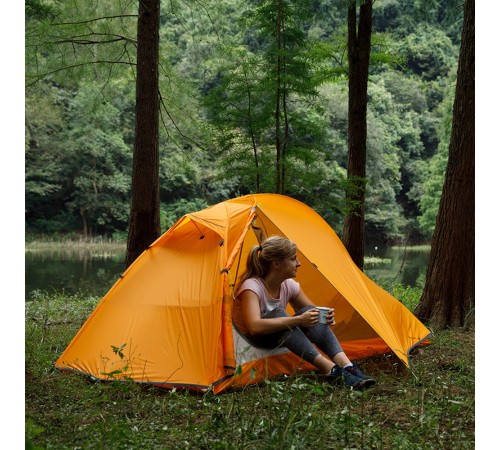Палатка 1-местная Naturehike сверхлегкая + коврик NH18A095-D, 20D, оранжевый, 6975641886495