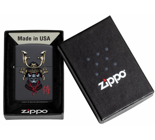 Зажигалка ZIPPO Samurai Helmet Design с покрытием Black Matte, латунь/сталь, чёрная, 38x13x57 мм
