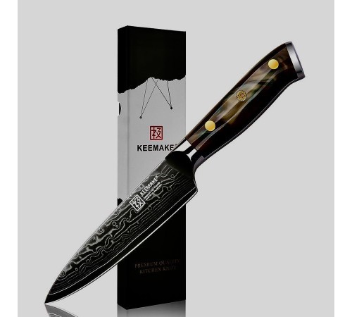 Нож универсальный из дамасской стали Keemake 5 Inch Utility Knife Green Gem, бежевый