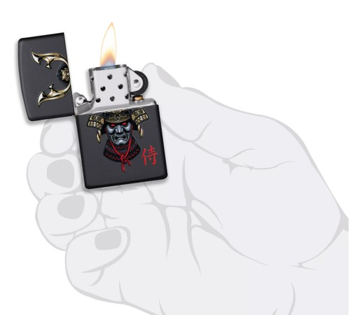 Зажигалка ZIPPO Samurai Helmet Design с покрытием Black Matte, латунь/сталь, чёрная, 38x13x57 мм