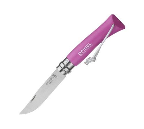 Нож Opinel №7 Trekking, нержавеющая сталь, кожаный темляк, розовый, 001791