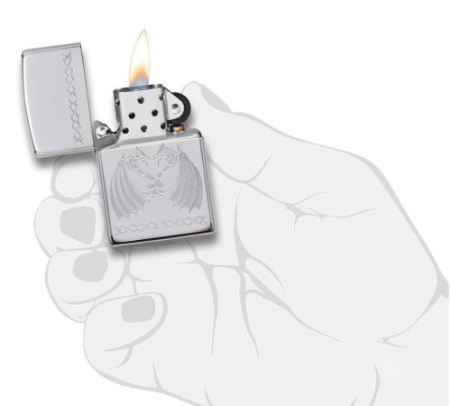 Зажигалка ZIPPO Dancing Dragons с покрытием High Polish Chrome, латунь/сталь, серебро, 38x13x57 мм
