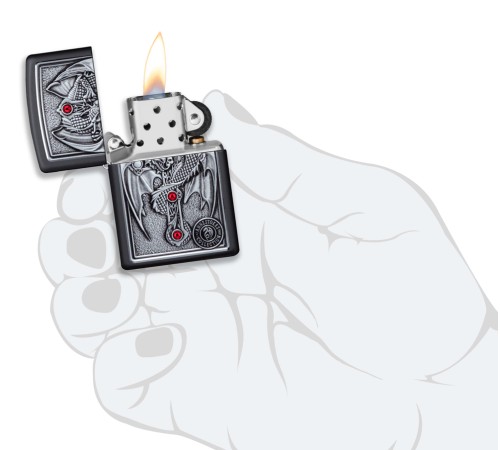Зажигалка ZIPPO Winged Dragon Cross с покрытием Black Matte, латунь/сталь, чёрная, 38x13x57 мм
