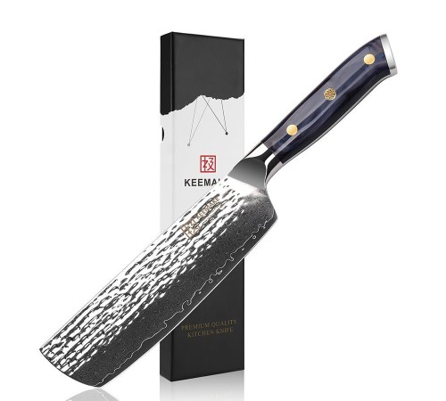 Нож из дамасской стали для овощей Keemake 7 Inch Nakiri Knife, синий