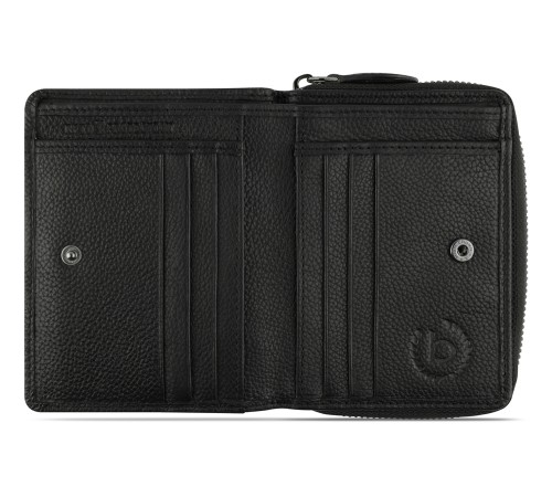 Кошелёк женский BUGATTI Bella, с RFID защитой, чёрный, воловья кожа/полиэстер, 12х2,5х9,5 см