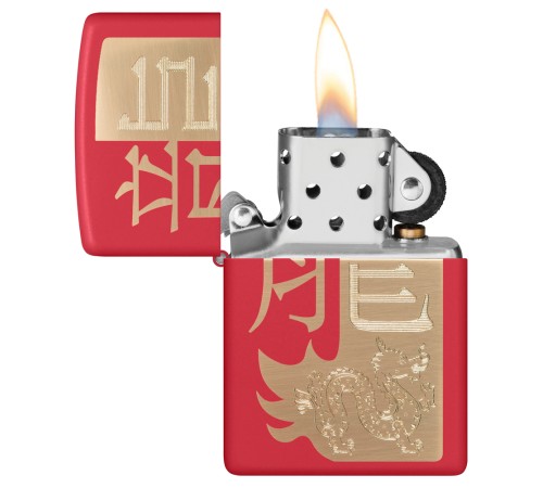 Зажигалка ZIPPO Year of the Dragon 2024 с покрытием Red Matte, латунь/сталь, красная, 38x13x57 мм