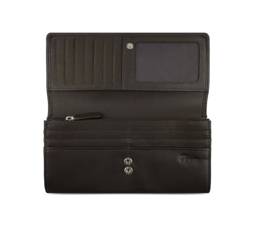 Кошелёк женский BUGATTI Banda, с защитой RFID, коричневый, кожа козы/полиэстер, 18,5х2,5х9,5 см