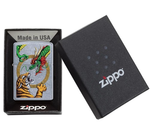 Зажигалка ZIPPO Dragon Design с покрытием Street Chrome™, латунь/сталь, серебристая, 38x13x57 мм
