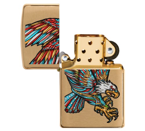 Зажигалка ZIPPO Tattoo Eagle с покрытием Brushed Brass, медь/сталь, золотистая, матовая, 38x13x57 мм
