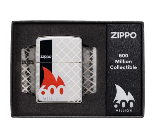 Зажигалка ZIPPO 600 Million с покрытием High Polish Chrome, латунь/сталь, серебристая, 38x13x57 мм