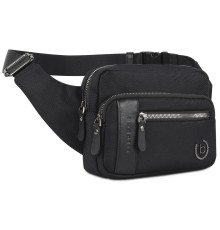 Сумка на пояс BUGATTI Nero, чёрная, нейлон 1680D/кожа, 20,5х6х15 см