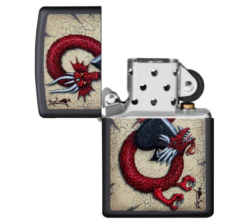 Зажигалка ZIPPO Dragon Ace с покрытием Black Matte, латунь/сталь, чёрная, матовая, 38x13x57 мм