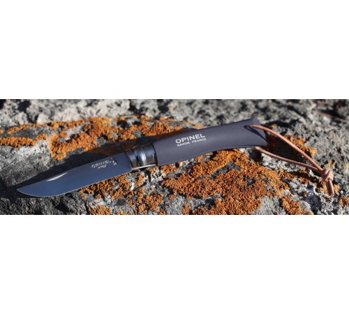 Нож Opinel №8 Trekking, нержавеющая сталь, кожаный темляк, серый, 001706