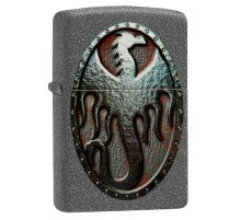 Зажигалка ZIPPO Metal Dragon Shield Design с покрытием Iron Stone™, латунь/сталь, серая, 38x13x57 мм