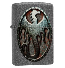 Зажигалка ZIPPO Metal Dragon Shield Design с покрытием Iron Stone™, латунь/сталь, серая, 38x13x57 мм