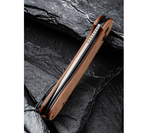 Складной нож CIVIVI Button Lock Elementum 14C28N Steel Gray Stonewashed Handle Brown Micarta