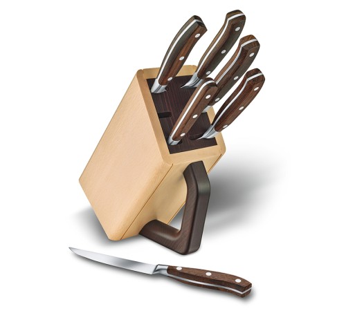 Набор из 6 кованых кухонных приборов VICTORINOX: 5 ножей и вилка, в подставке из бука